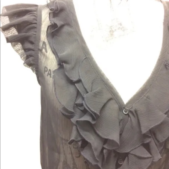 H&M Black Chiffon Women Blouse Sleeveless Ruffle Sz 6 V-Neck - Picture 4 of 8